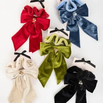 Lydia Velvet Bow Scrunchie Pair