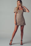 Romantic Square Neck Puff Sleeve Tweed Mini Dress
