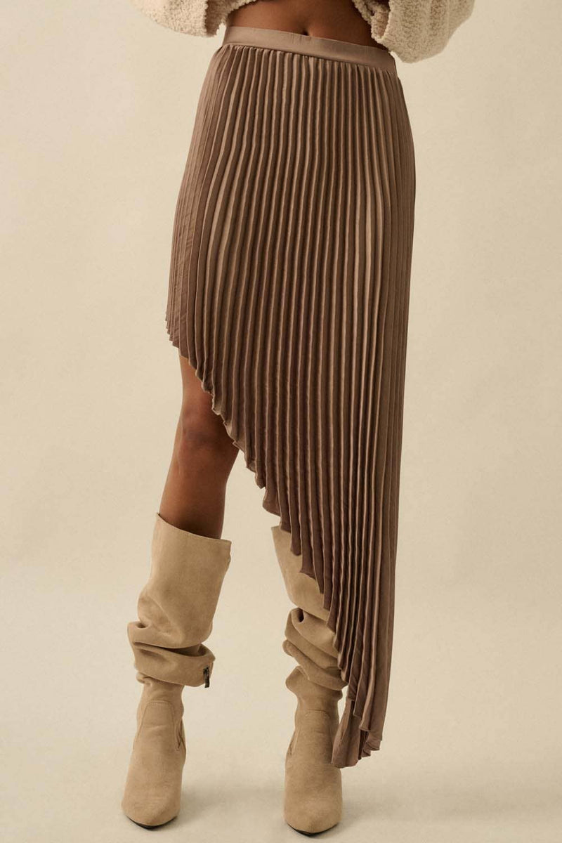 Accordion Pleated Asymmetrical Maxi Skirt
