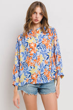 Floral Print Button Down Blouse Top