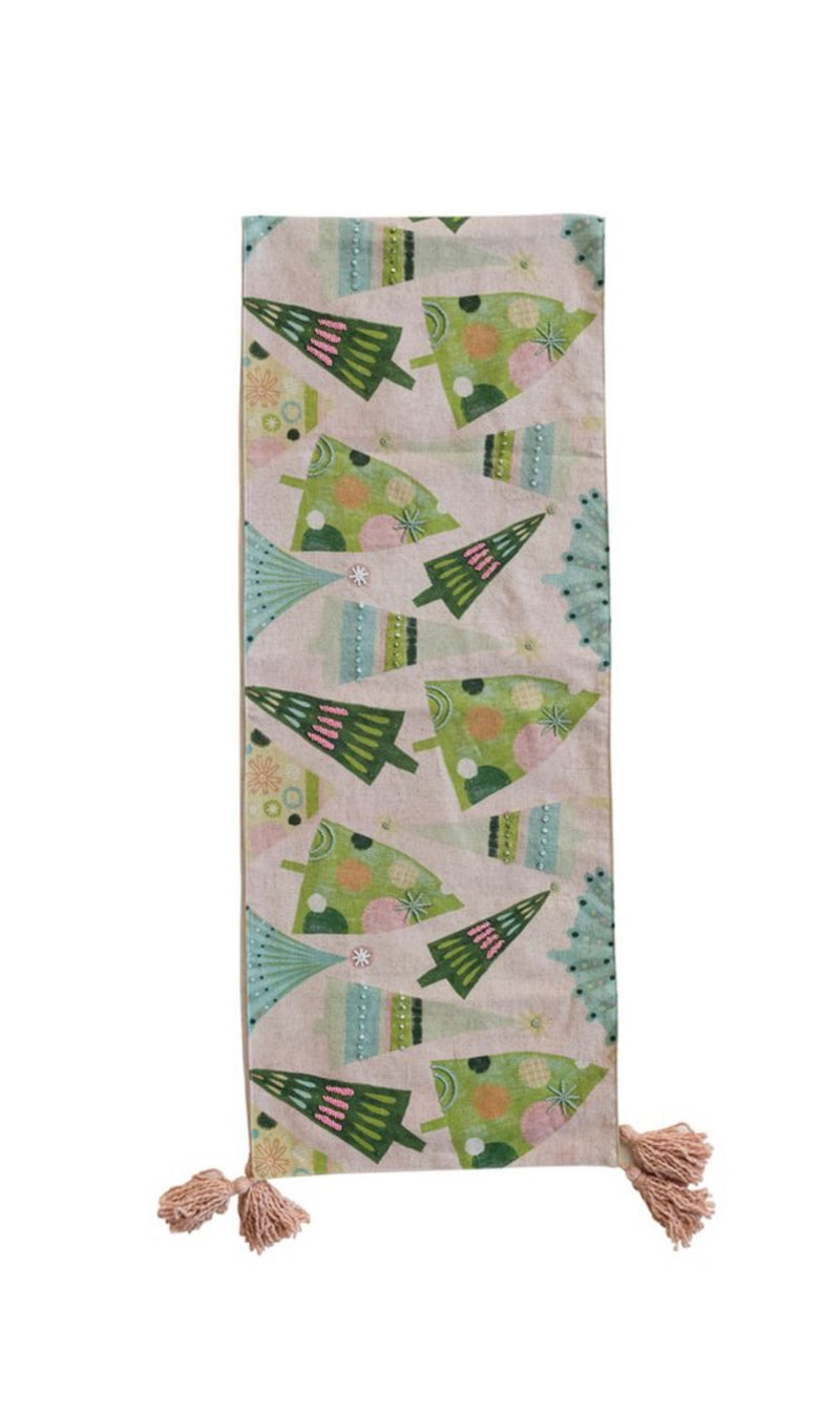 72"x14 Table Runner w/ Trees and Tassels