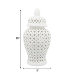 Ceramic Intricate Cut Out Lidded Jar - White, 24 in.
