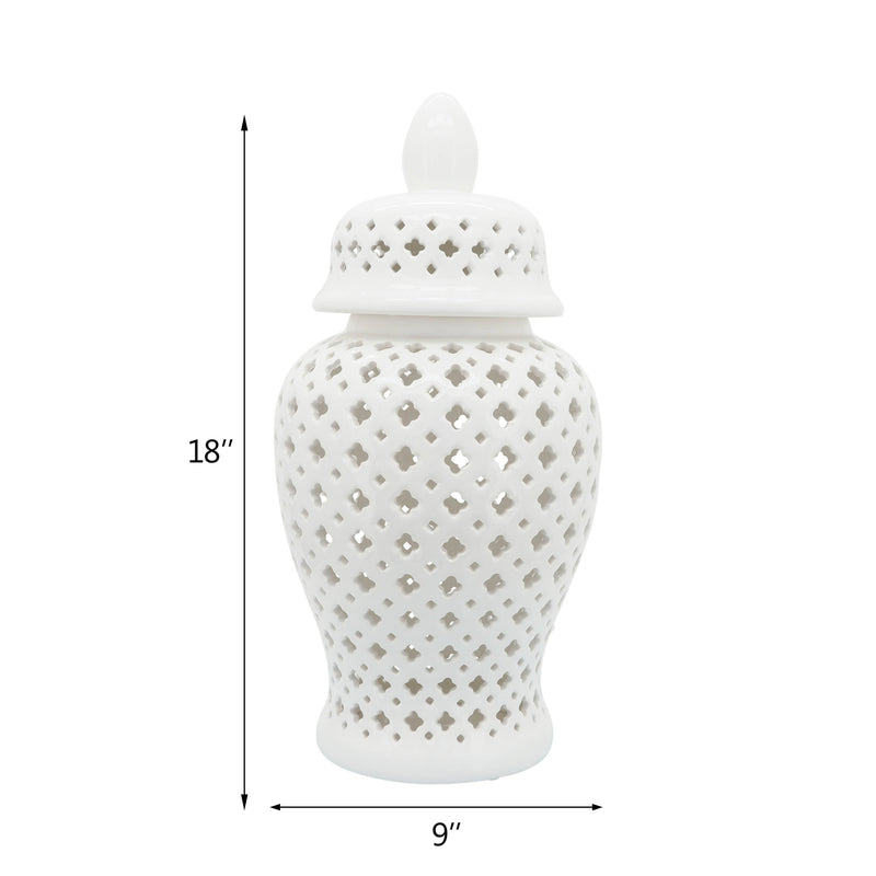Ceramic Intricate Cut Out Lidded Jar - White, 24 in.