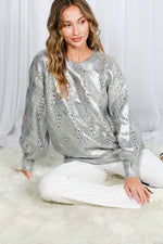 Crew Neck Cable Metallic Foil Knitted Sweater