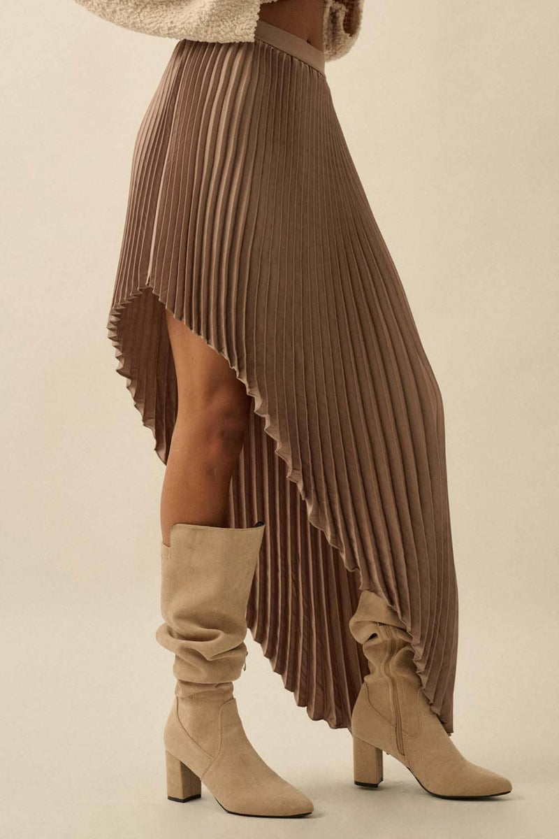 Accordion Pleated Asymmetrical Maxi Skirt