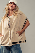 Oversized Sherpa Textured Varsity Button Front Vest
