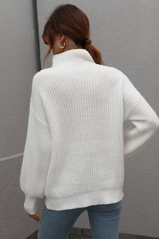 TURTLE NECK LOOSE SLEEVE KNIT SWEATER: APRICOT