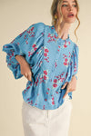 EXCLUSIVE PRINT FLORAL DOLMAN SLEEVE BLOUSE