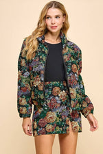 Corduroy Floral Printed Puffer Jacket