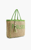 Poolside Jute Macrame Tote in Beige & Green