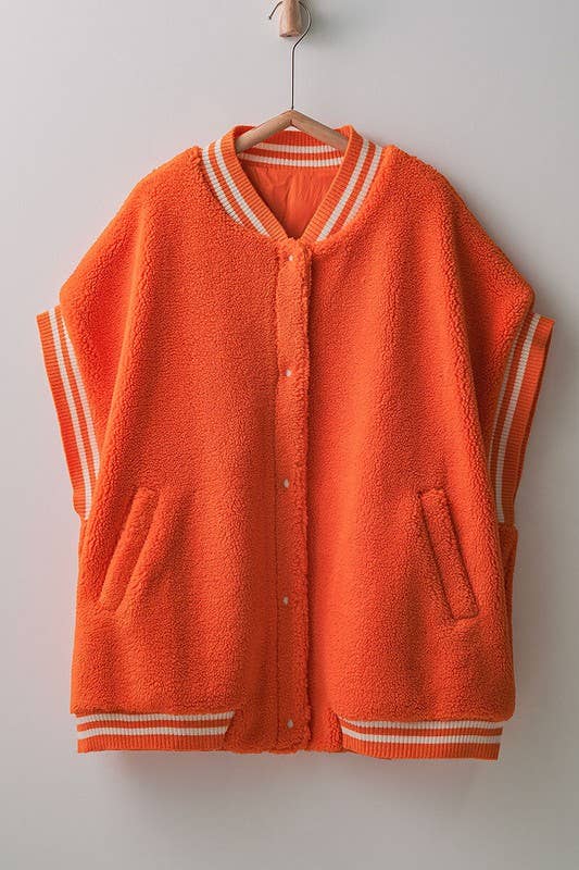 Oversized Sherpa Textured Varsity Button Front Vest