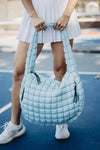 Light Blue Oversized Quilted Puffer Tote Bag