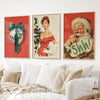 Retro Holiday 3 Piece Wall Art: Santa, Pin-Up Girl, Disco Ball