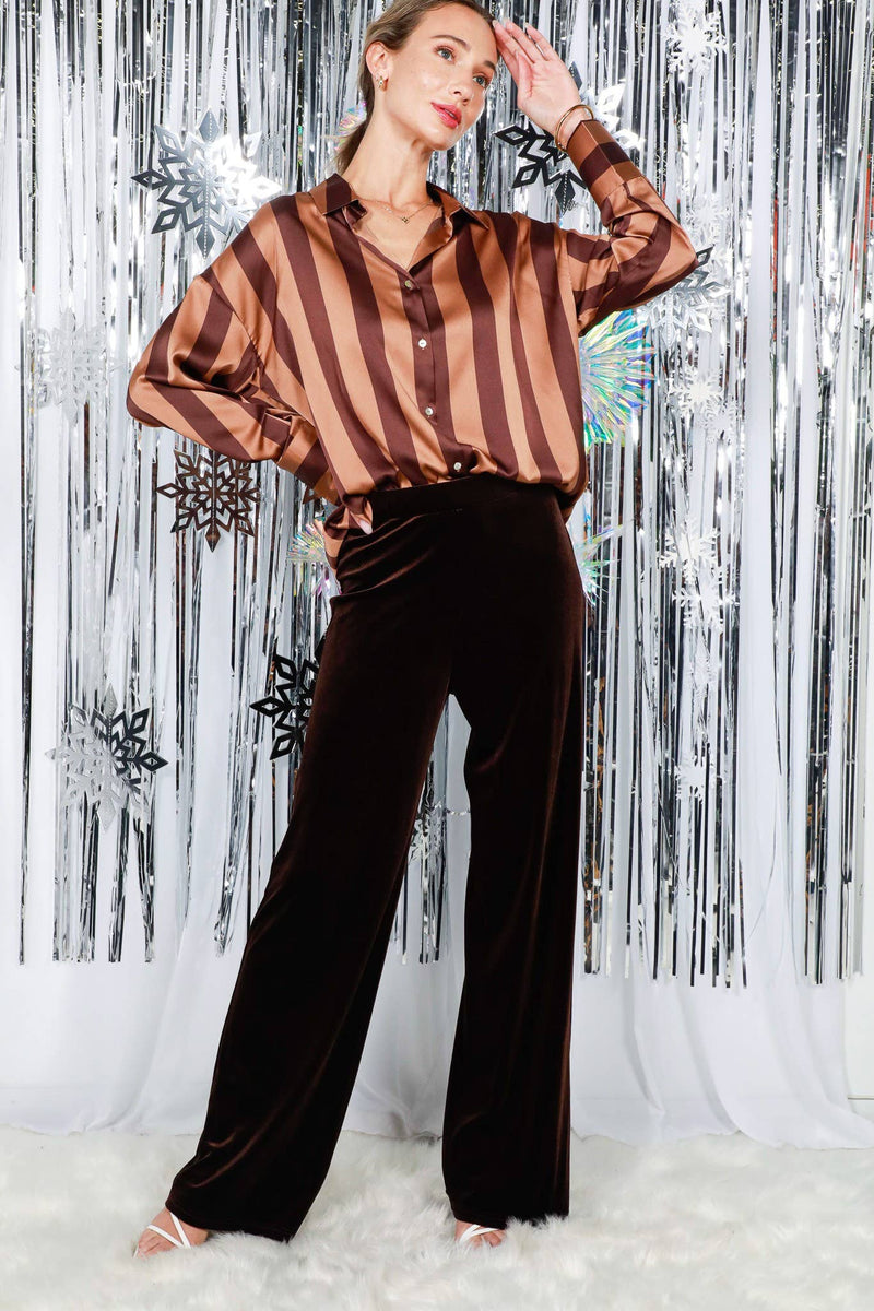 Velvet Straight Wide-Leg High Rise Pants VP81978A