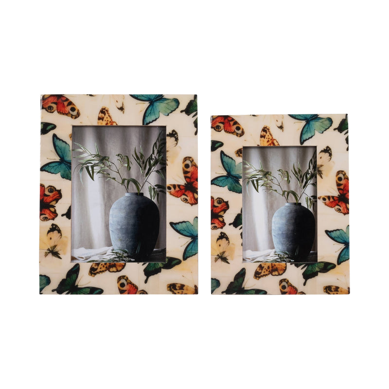 Wood and Resin Butterflies Photo Frame - Multi, 5x7 in.