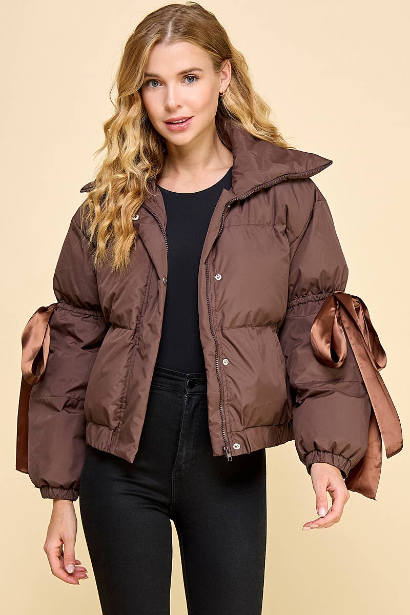 Puffer Jacket With Bow Knot Elbow String