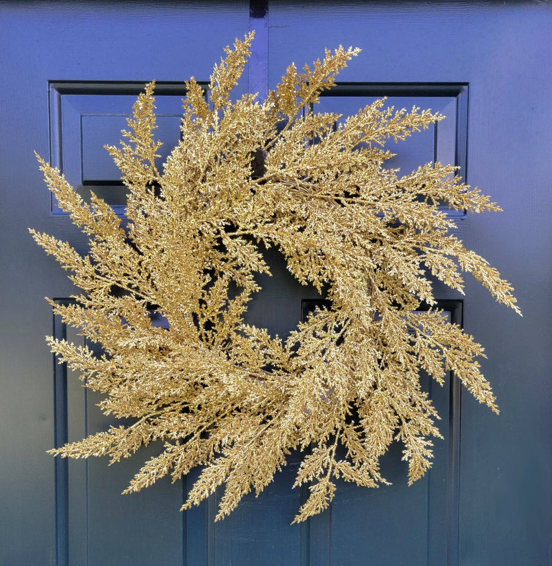 Asparagus Fern Christmas Wreath 22" Gold