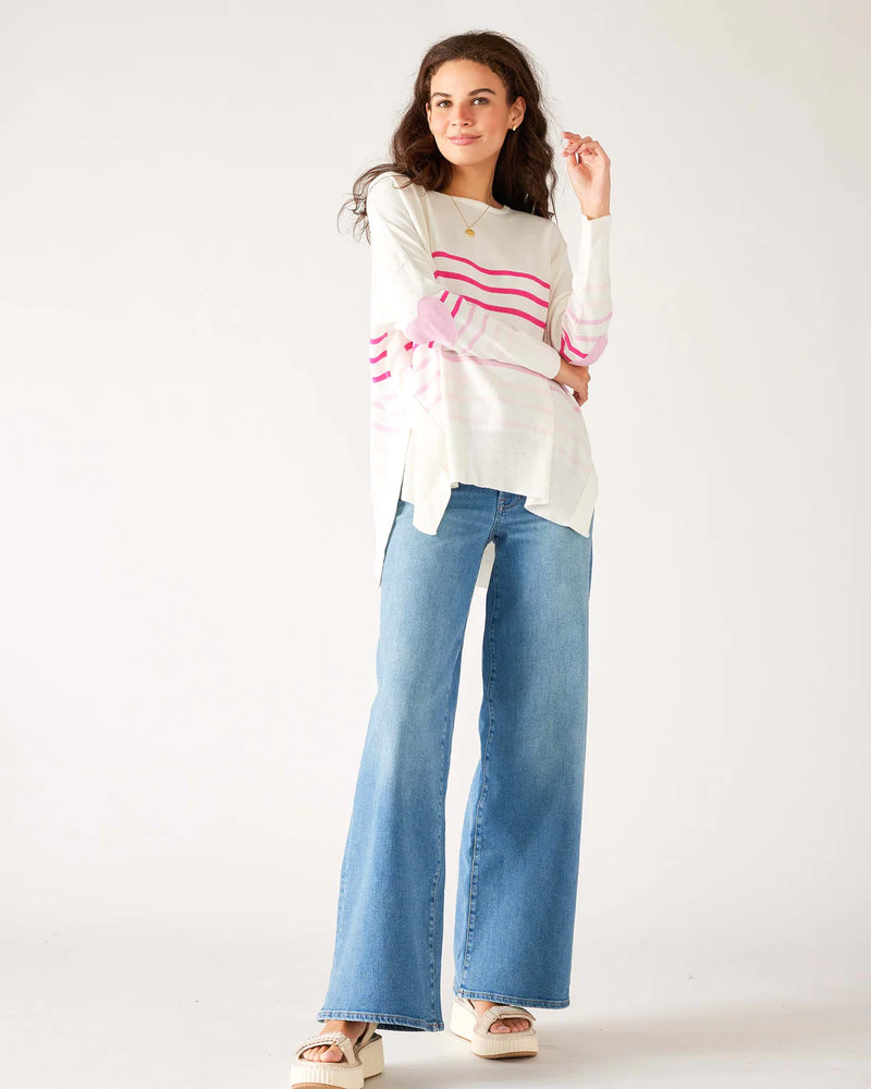 Heart Patch Sweater - Pink Ombre Stripe