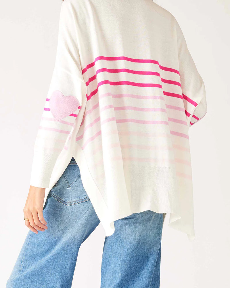 Heart Patch Sweater - Pink Ombre Stripe