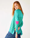 Heart Patch Sweater - Turquoise / Jade Stripe