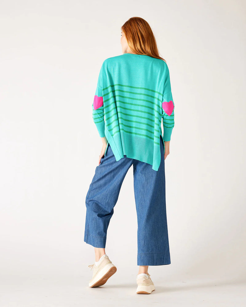 Heart Patch Sweater - Turquoise / Jade Stripe
