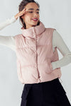 STAND COLLAR RELAXED CROPPED PUFFER VEST CAMEL