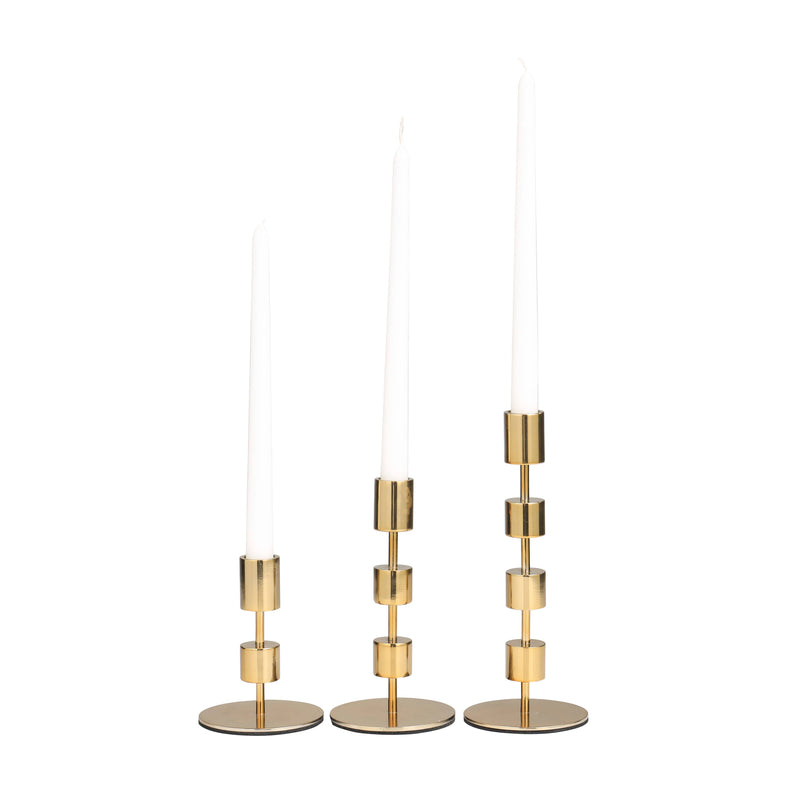 Contemporary Gold Aluminum Metal Candle Holder Set of 3