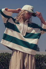 Oversized Half Zip Bold Stripe Statement Pullover Sweatshirt
