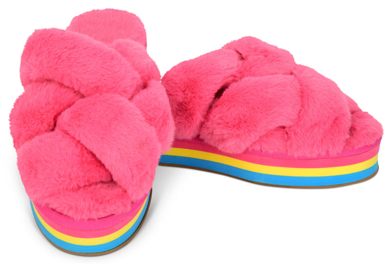 FURRY PLATFORM SLIPPERS - LARGE