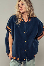 Oversized Sherpa Textured Varsity Button Front Vest