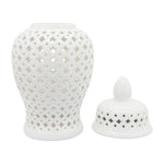 Ceramic Intricate Cut Out Lidded Jar - White, 24 in.