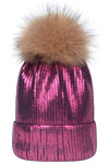 METALLIC SPARKLY FLUFFY POM POM BEANIE SILVER