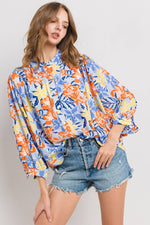 Floral Print Button Down Blouse Top