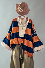 Oversized Half Zip Bold Stripe Statement Pullover Sweatshirt