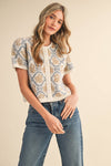 FLORAL SHORT SLEEVE SWEATER CARDIGAN