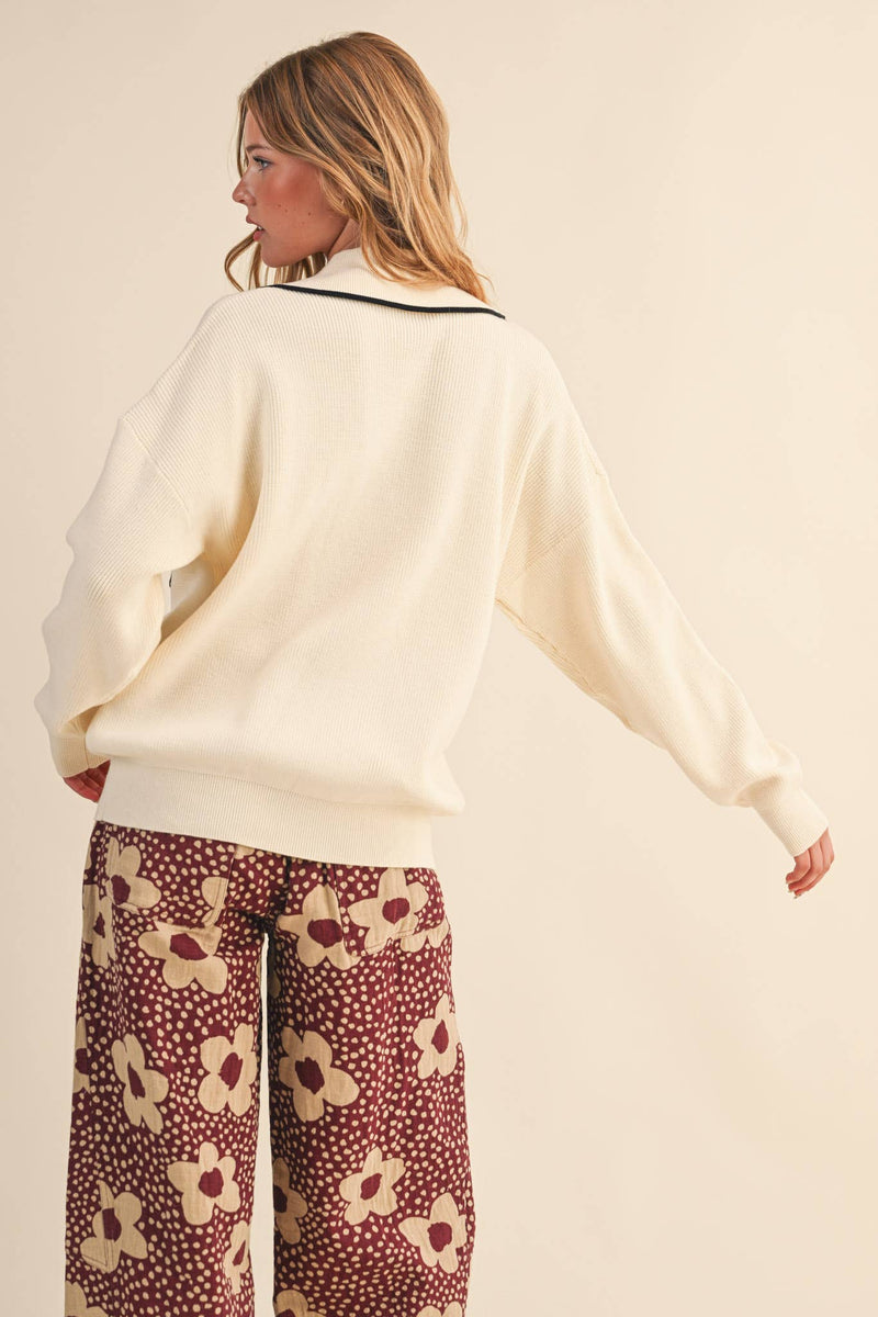 RIBBED COLLARED PULLOVER SWEATER