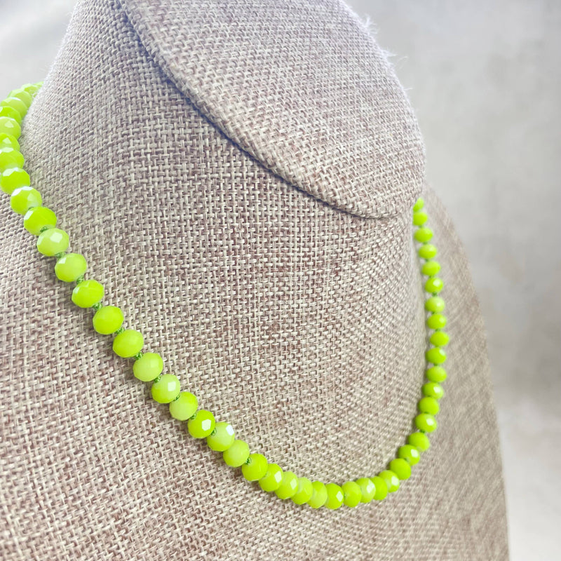 Barb// Green Neon Crystal Beaded Handknotted Necklace