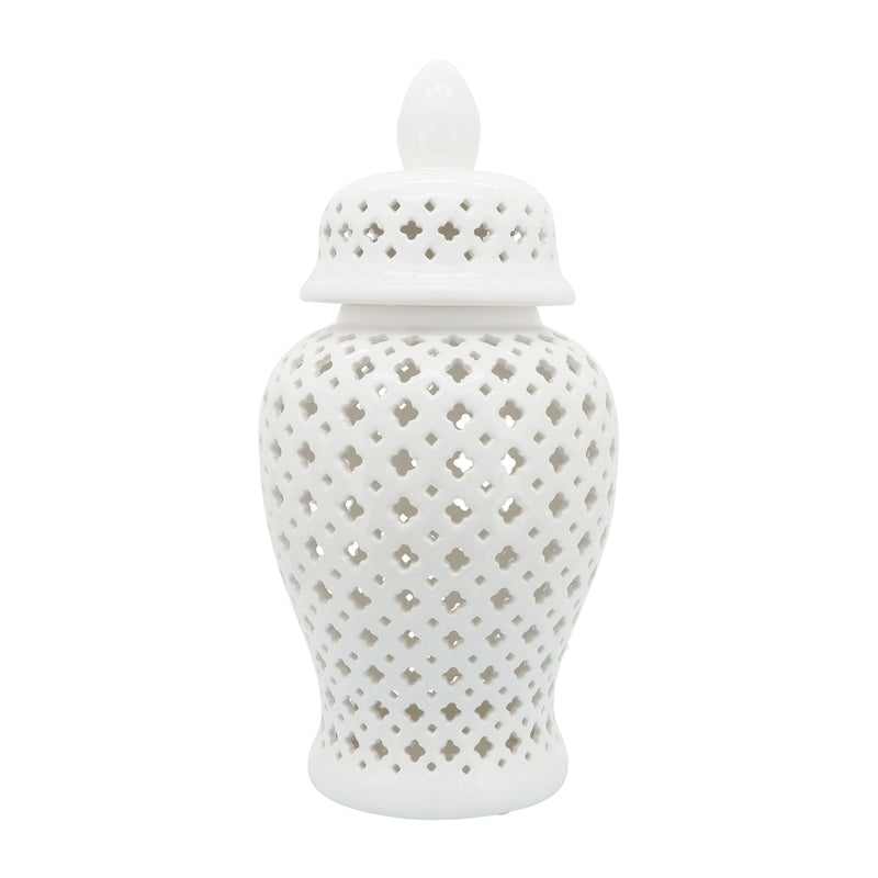 Ceramic Intricate Cut Out Lidded Jar - White, 24 in.