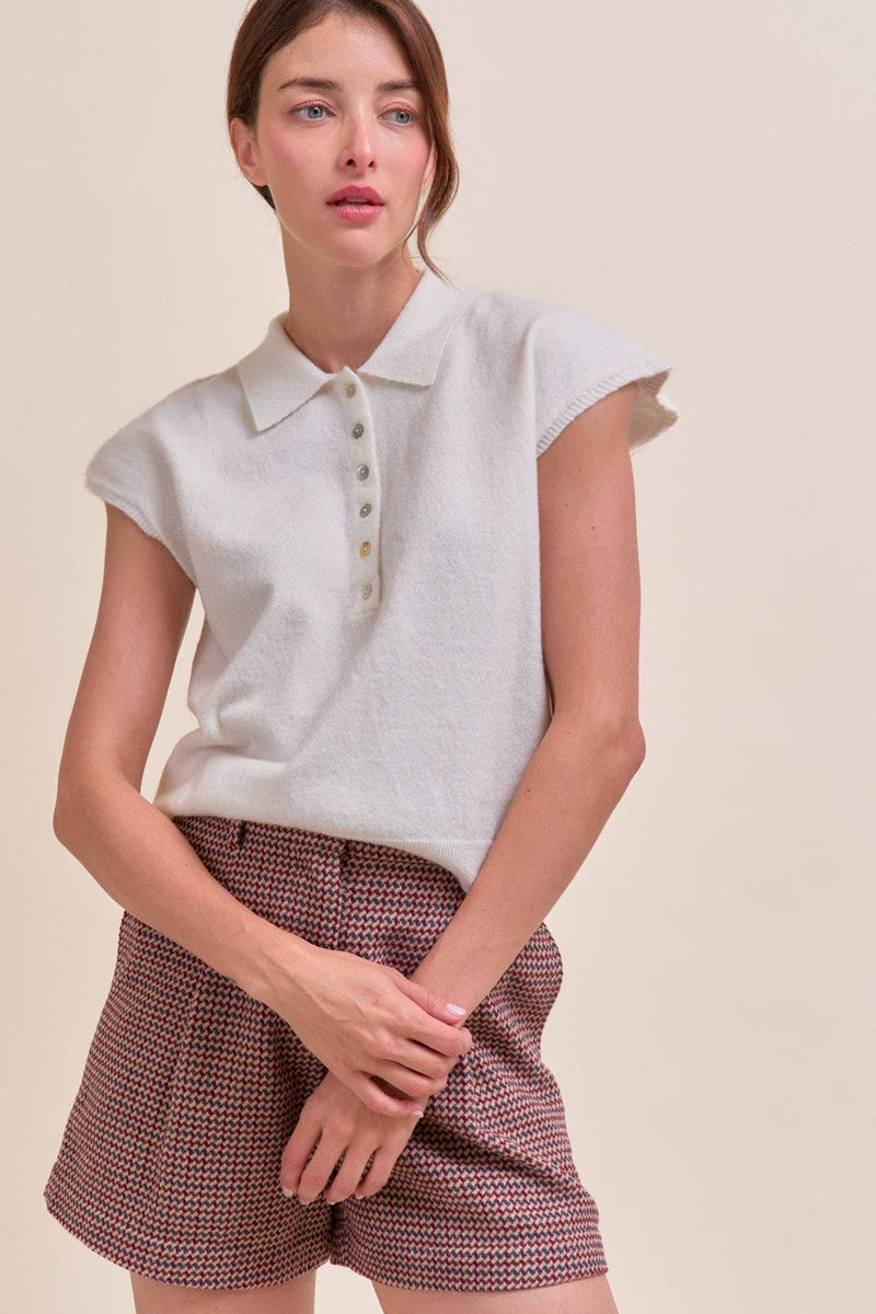 CAP SLEEVE COLLARED SWEATER VEST