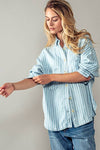 Casual Striped Double Pocket Button Down Collar Shirt