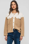 Colorblock Button-Up Cropped Coat