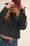 POLKA DOT FLORAL EMBROIDERY BUTTON UP TOP