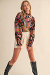 EXCLUSIVE FLORAL BORDER PRINT TOP WITH FLORAL TRIM
