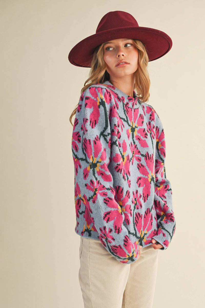 FLORAL MOCK NECK SWEATER MSW11101