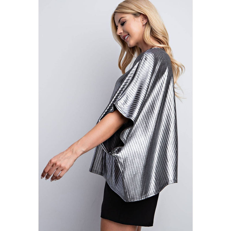 Pleated Lurex Knit Top - Silver