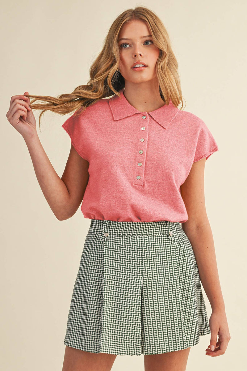 CAP SLEEVE COLLARED SWEATER VEST