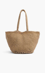 Beach Please Beaded Macrame Jute Tote