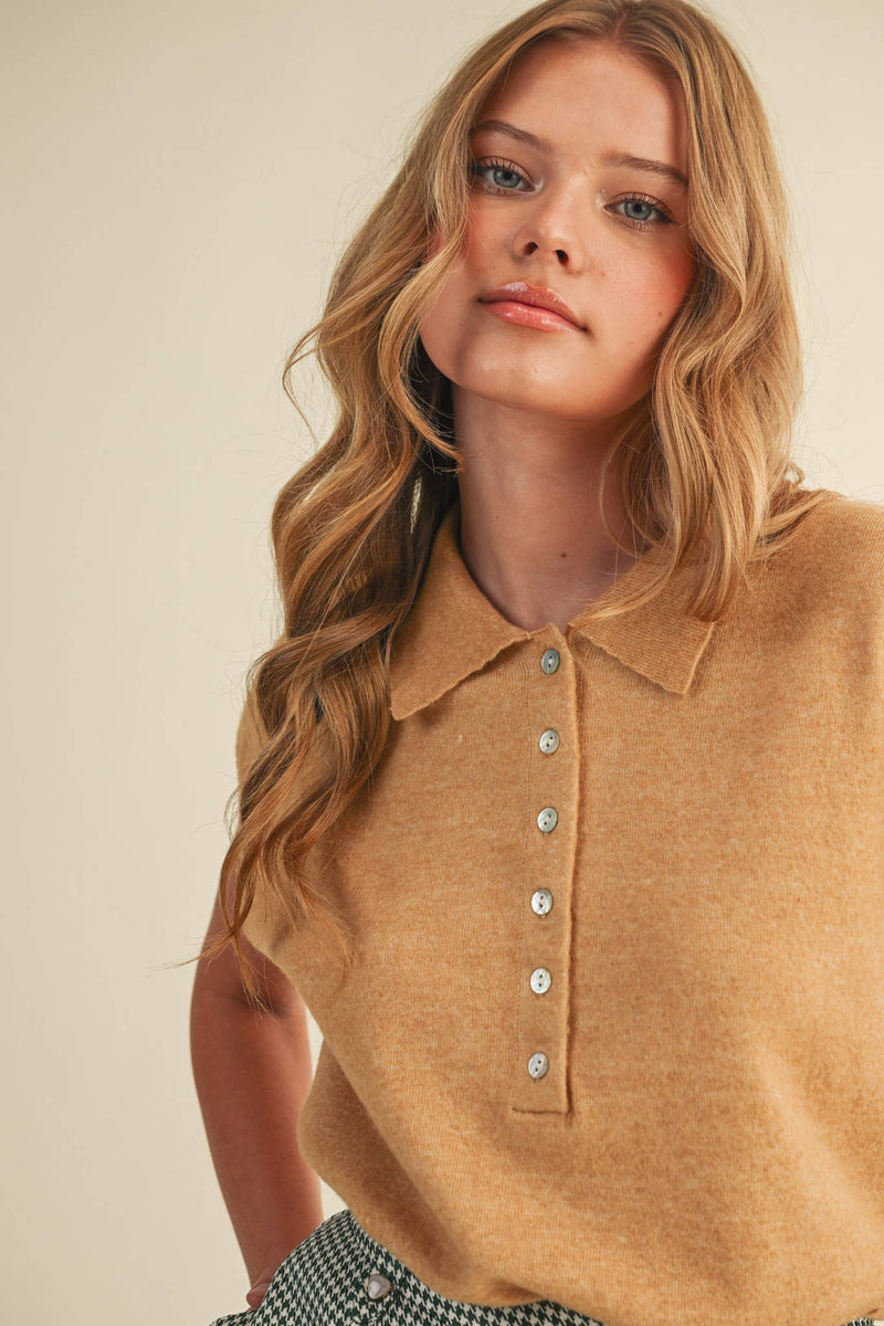 CAP SLEEVE COLLARED SWEATER VEST