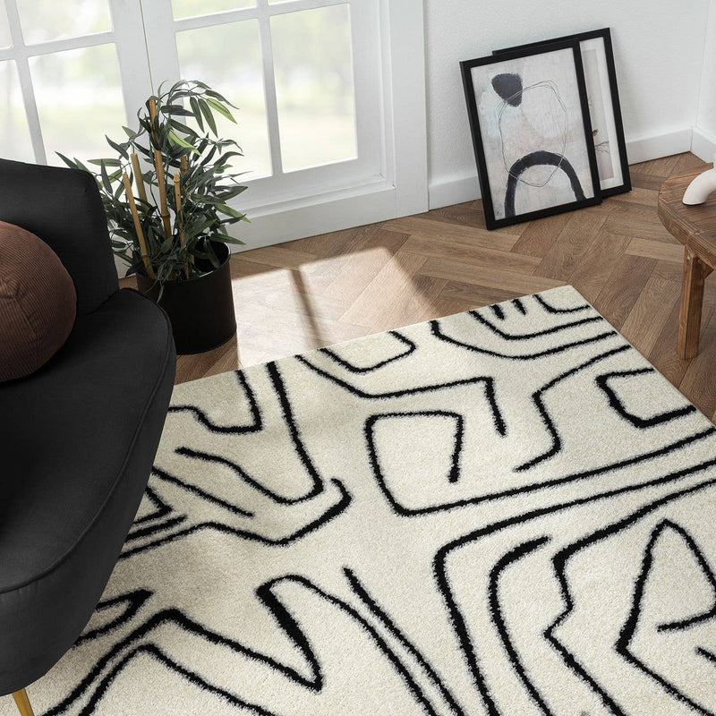 Abani Rugs Deco DEC520A Cream Black Abstract Area Rug: 7'9" x 10'2"