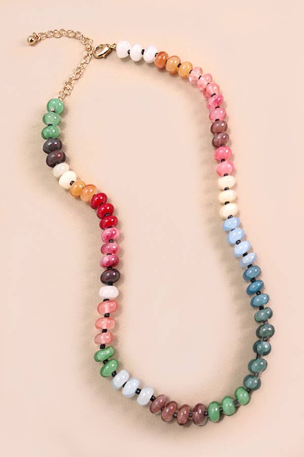 Natural Agate Glass Semi-Precious Bead Necklace